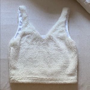 White fuzzy crop top